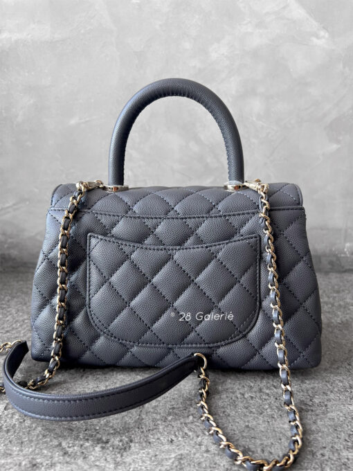 Chanel 24A Gray Coco Top Handle Bag in Caviar Leather and Light Gold Hardware