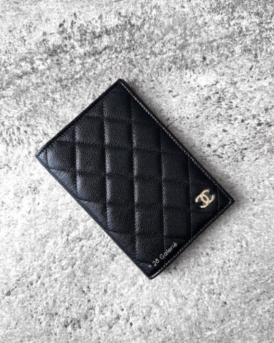 Chanel 24P Black Quilted Passport Holder in Caviar Leather and Gold Hardware