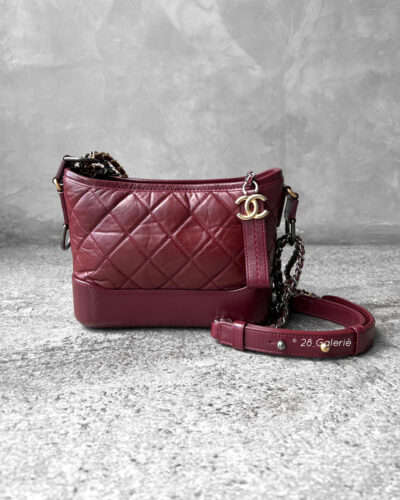 Chanel Burgundy Small Gabrielle Bag in Aged Calfskin and Gold and Ruthenium Hardware