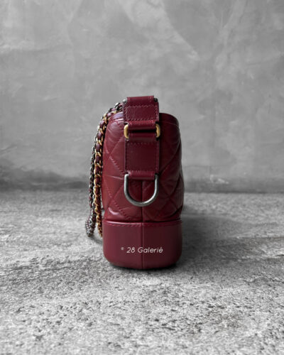 Chanel Burgundy Small Gabrielle Bag in Aged Calfskin and Gold and Ruthenium Hardware