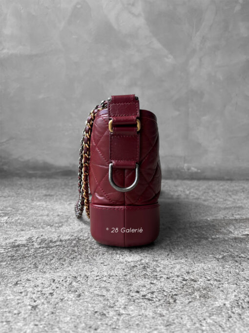 Chanel Burgundy Small Gabrielle Bag in Aged Calfskin and Gold and Ruthenium Hardware