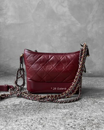 Chanel Burgundy Small Gabrielle Bag in Aged Calfskin and Gold and Ruthenium Hardware