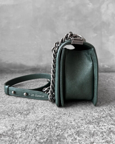 Chanel Medium Olive Green Chevron Le Boy in Caviar Leather with Aged Silver Harware