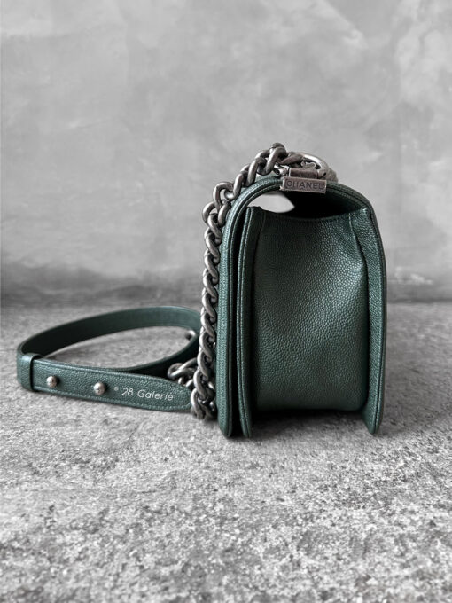 Chanel Medium Olive Green Chevron Le Boy in Caviar Leather with Aged Silver Harware