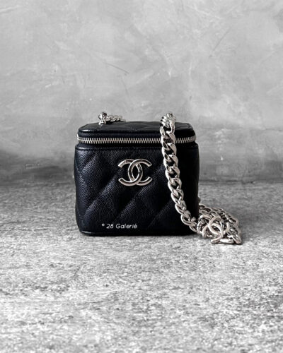 Chanel Micro Black Vanity Square in Caviar Leather and Silver Hardware