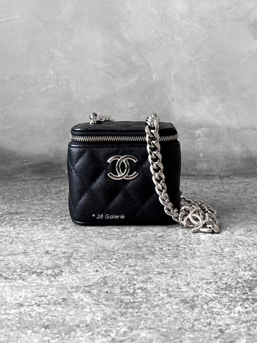 Chanel Micro Black Vanity Square in Caviar Leather and Silver Hardware