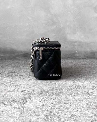 Chanel Micro Black Vanity Square in Caviar Leather and Silver Hardware