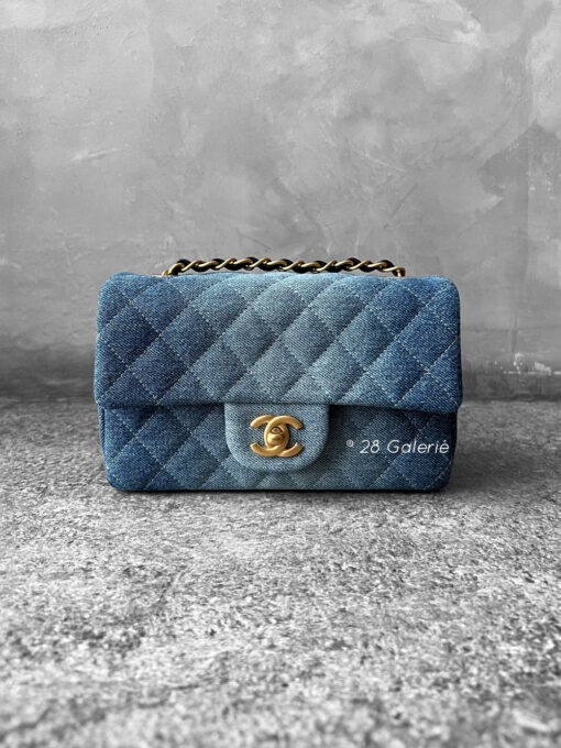 Chanel Washed Denim Mini Rectangular Flap in Gold Hardware