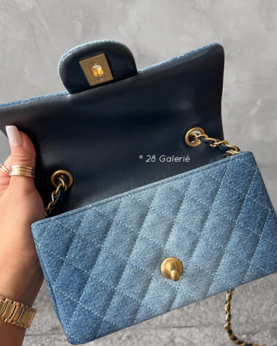 Chanel Washed Denim Mini Rectangular Flap in Gold Hardware