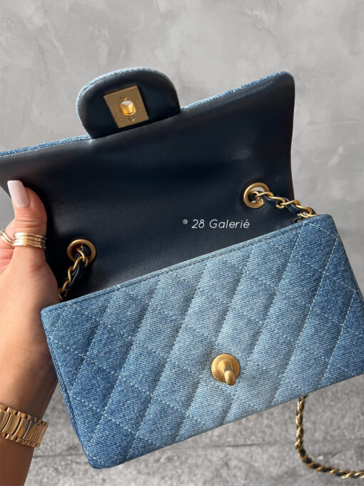 Chanel Washed Denim Mini Rectangular Flap in Gold Hardware