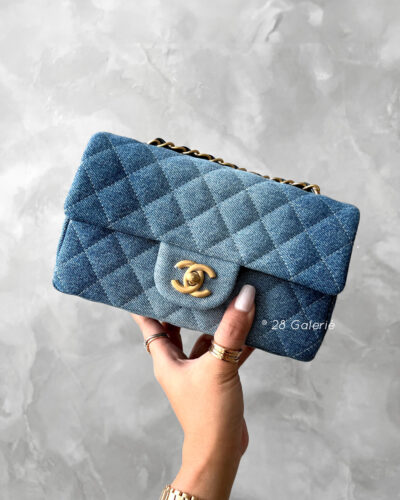 Chanel Washed Denim Mini Rectangular Flap in Gold Hardware