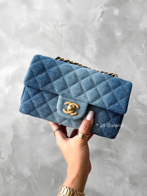 Chanel Washed Denim Mini Rectangular Flap in Gold Hardware