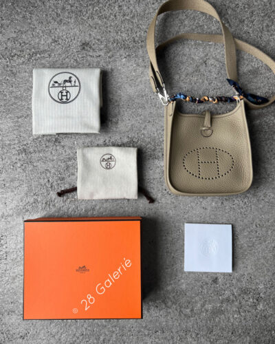 Hermes Beige Marfa Mini Evelyne 16 in Clemence Leather and Silver Hardware