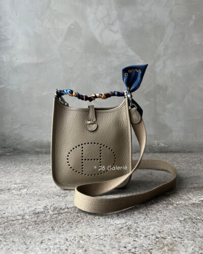 Hermes Beige Marfa Mini Evelyne 16 in Clemence Leather and Silver Hardware