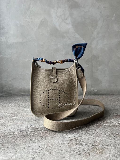 Hermes Beige Marfa Mini Evelyne 16 in Clemence Leather and Silver Hardware