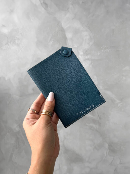 Hermes Blue Tarmac Passport Holder in Chevre Mysore Goatskin Leather