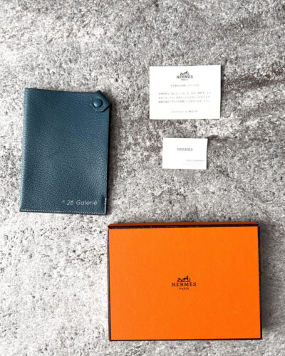 Hermes Blue Tarmac Passport Holder in Chevre Mysore Goatskin Leather