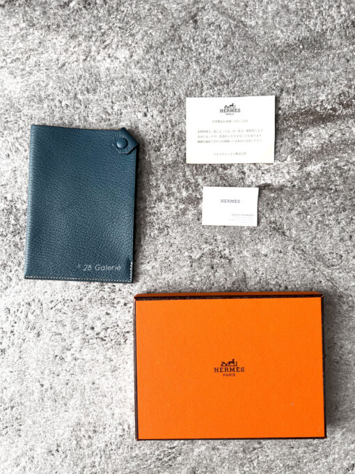 Hermes Blue Tarmac Passport Holder in Chevre Mysore Goatskin Leather