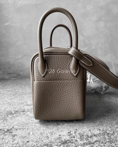 Hermes Etoupe Mini Lindy 20 in Clemence Leather and Gold Hardware