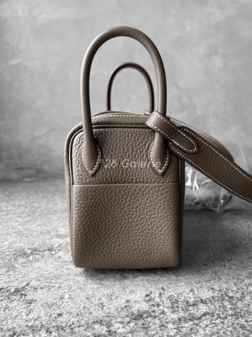 Hermes Etoupe Mini Lindy 20 in Clemence Leather and Gold Hardware