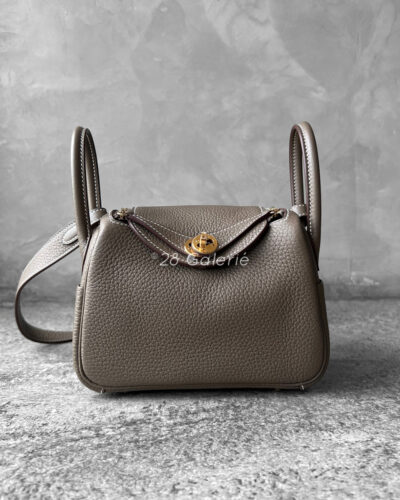 Hermes Etoupe Mini Lindy 20 in Clemence Leather and Gold Hardware