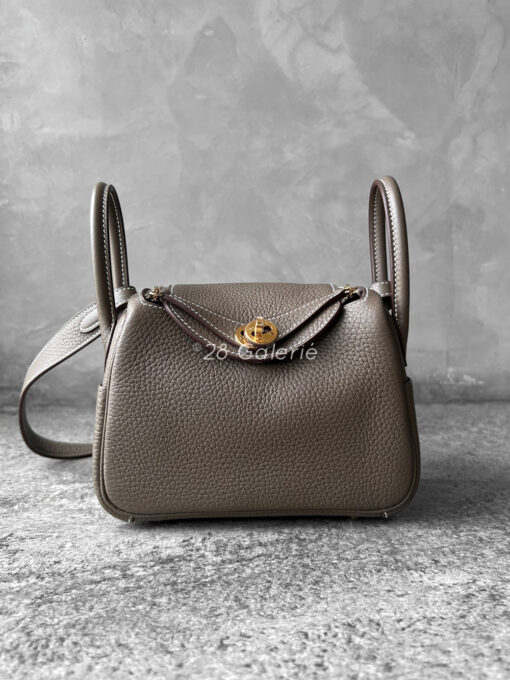 Hermes Etoupe Mini Lindy 20 in Clemence Leather and Gold Hardware