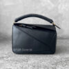 Loewe Small Black Puzzle Woven Handle Bag in Calfskin Leather and Gold Hardware