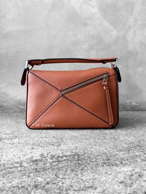 Loewe Small Tan Puzzle Bag in Calfskin Leather and Silver Hardware