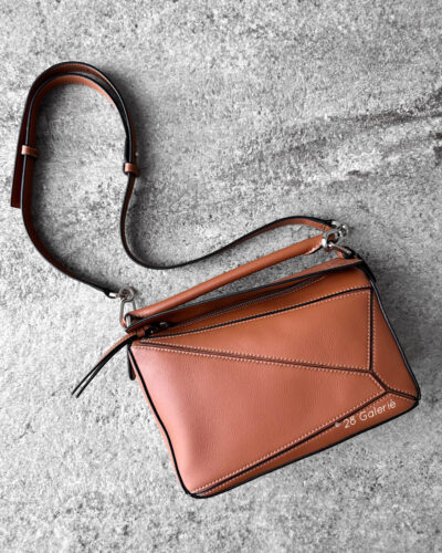 Loewe Small Tan Puzzle Bag in Calfskin Leather and Silver Hardware