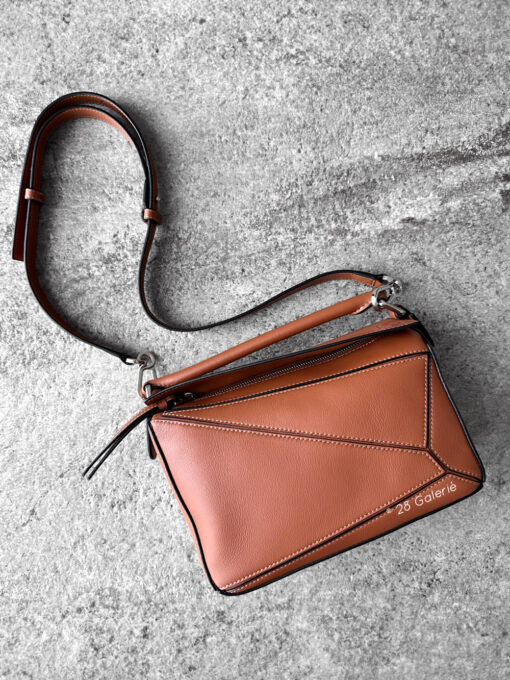 Loewe Small Tan Puzzle Bag in Calfskin Leather and Silver Hardware