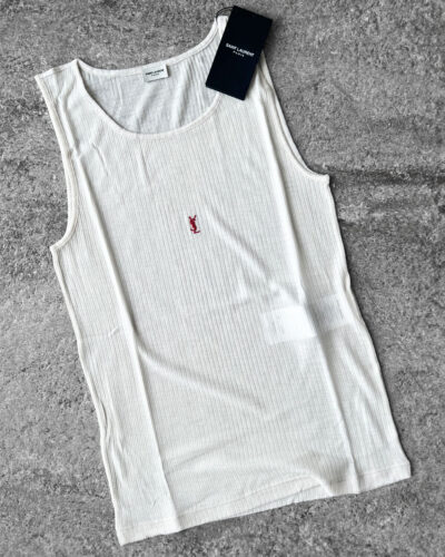 Saint Laurent Cream Wool Tank Topwith Logo Detail