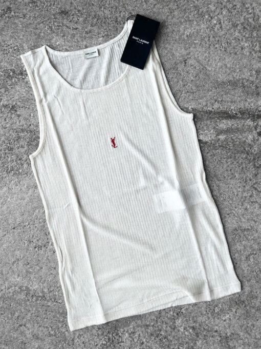 Saint Laurent Cream Wool Tank Topwith Logo Detail