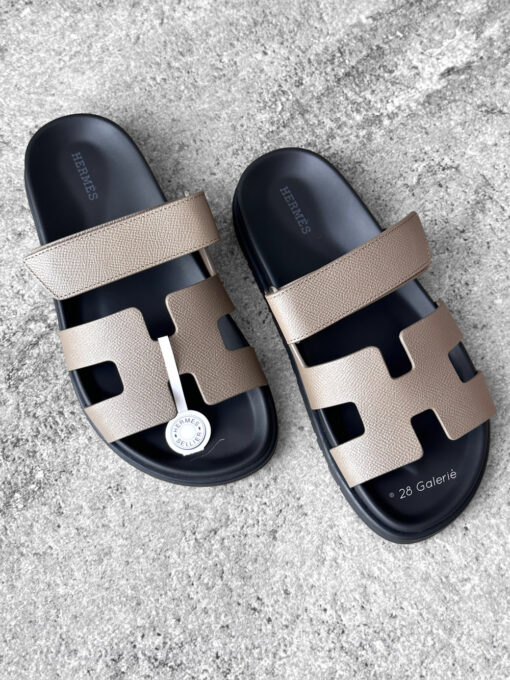 Hermes Etoupe Chypre Sandals in Epsom Leather