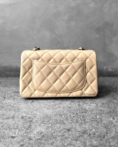 Chanel 24P Mini Classic Beige Rectangular Flap in Lambskin Leather and Rosegold Hardware