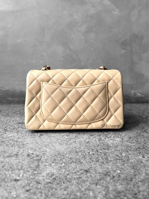 Chanel 24P Mini Classic Beige Rectangular Flap in Lambskin Leather and Rosegold Hardware