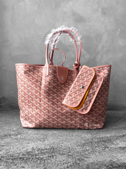 Goyard Pearly Coral Saint Louis PM Tote Bag in Goyardine Canvas/Chevroches Calfskin Leather