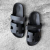 Hermes Black Chypre Sandal in Calfskin Leather & Rubber Sole