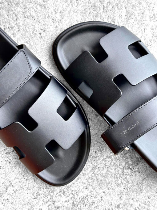 Hermes Black Chypre Sandal in Calfskin Leather & Rubber Sole