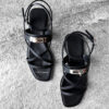 Hermes Black June Sandal in Calfskin Leather & Palladium Kelly Buckle