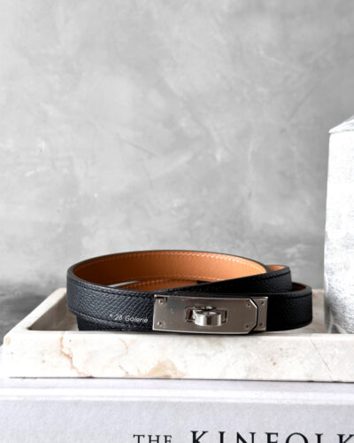 Hermes Black Kelly 18 Buckle Belt & Palladium Hardware in Epsom Leather