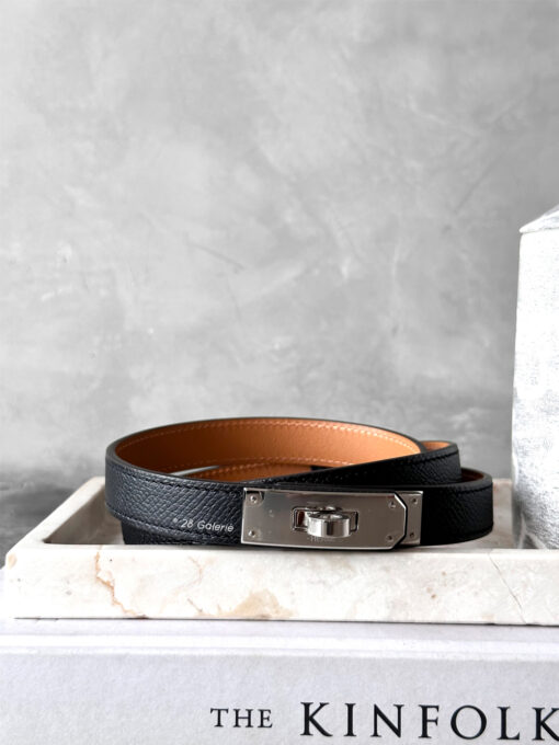 Hermes Black Kelly 18 Buckle Belt & Palladium Hardware in Epsom Leather