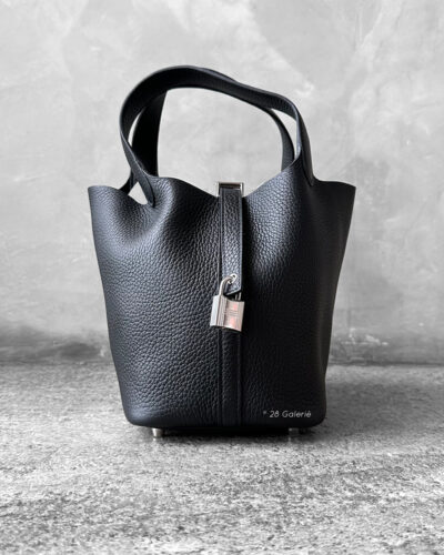 Hermes Black Picotin Lock 18 in Clemence Leather and Palladium Hardware