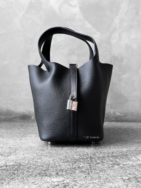 Hermes Black Picotin Lock 18 in Clemence Leather and Palladium Hardware