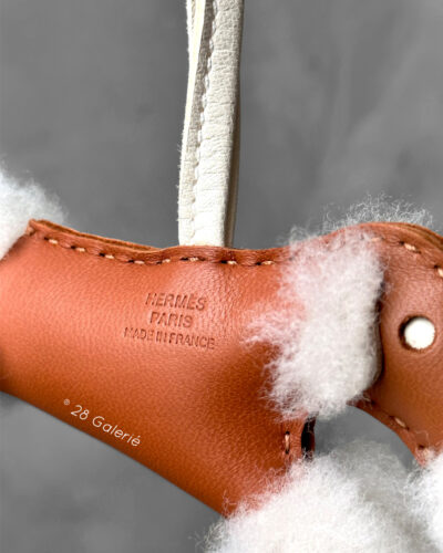 Hermes Gold Budy Charm White Wool in Swift Leather