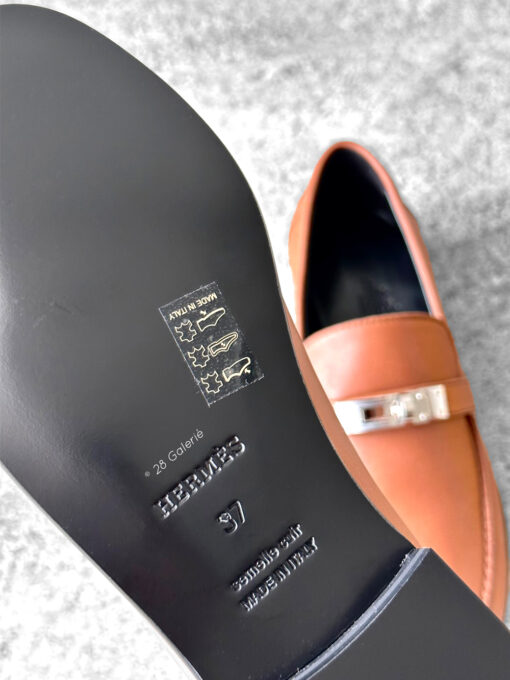 Hermes Gold Destin Loafer in Calfskin Leather & Palladium Kelly Buckle