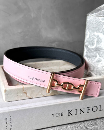 Hermes Rose Sakura/Gris Misty Reversible Belt & Gold Lagune Belt Buckle in Epsom/Swift Leather