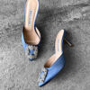 Manolo Blahnik Blue Hangisi 70mm Pumps in Satin Fabric/Leather