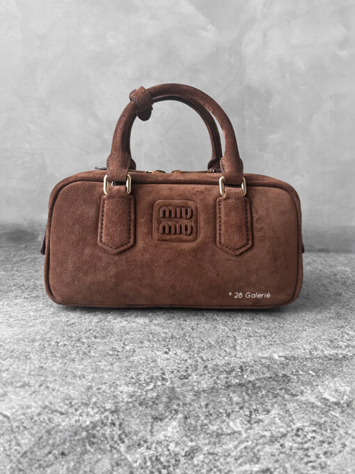 Miu Miu Cocoa Brown Arcadie Padded Suede Top-Handle and Gold Hardware