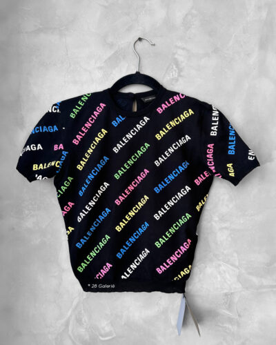 Balenciaga Multicolor Logo Crop Top Tee