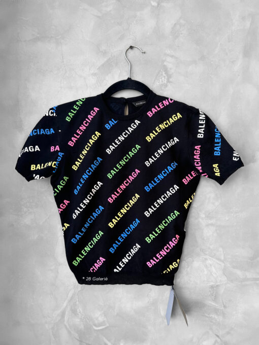 Balenciaga Multicolor Logo Crop Top Tee